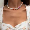 Boho Cute Clay Colorful Star Imitation Pearl Necklace Fashion Goth Women Neck Chain Necklace Choker Collar Jewelry 2021