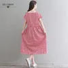 Japon Mori Kız Yaz Kadın Zarif Elbise Siyah Kırmızı Ekose Lace Up Femininos Vestidos Vintage Pamuk Keten Cepleri ile 210520