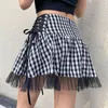 Jupes 2021 Femmes A-line jupe Mesh Tulle High Perspective Perspective Lace-up Mini Plaid Imprime