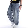 Hiphop jeans mannen zijzakken denim overalls broek harem 's big size 44 baggy losse fit mannelijke 210622