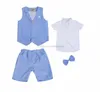 Zomersets voor kinderen, jongens, geruite V-hals, single-breasted gilet, outwear, half shorts, Tiewhite, shirt met korte mouwen, 4 stuks, kinderen perfor4716700