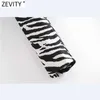 Zevity Femmes Vintage Noir Blanc Zebra Stripe Imprimer Chic Blazer Court Bureau Dames Boutonné Casual Outwear Costume Tops CT640 210603