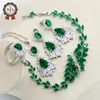 Silberfarbenes Schmuckset für Frauen, weißer Zirkon, grüner Kristall, Armband, Ohrringe, Halskette, Anhänger, Ring H1022