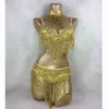 Ensemble de danse pour femmes, Costume de carnaval, vêtements de danse perlés, hauts de danse du ventre Sexy, chaîne, soutien-gorge, ceinture, 3 pièces