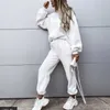 Batwing Sleeve Hoodies Tracksuits Kvinnor Joggare Hög midja Drawstring White Pullover Kvinna uppsättningar 2021 Sommar Lady Sports Set Y0625