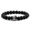 Trendy Black Lava Matte Pedra Natural Pulseira Castanhas Charme Pave Cz Imperial Crown Tiger Tiger Eye Beads Homens Pulseiras Bangles Mulheres Jóias