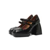 드레스 신발 Kanseet 두꺼운 하이힐 플랫폼 2021 가을 여성용 펌프 정품 가죽 파티 사무실 숙녀 블랙 여성 신발