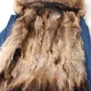 MAOMAOKONG Manteau de fourrure Real Fox Denim Manteaux Vestes d'hiver Femmes Parkas À Capuchon Lapin Doublure Veste Femme 210928