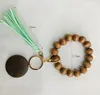 Wooden Bracelet Keychain with Tassels Key DIY Wood Fiber Pandent Bead Bangle Keyrings Fashion Accessories