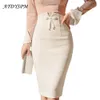 Mode zomer witte rok hoge taille bodycon potlood rok elegante kantoor dame boog stretch casual midi rokken jupe femme 210721