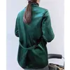 Blazers femininos elegantes de veludo verde-escuro Moda Feminina Faixas Casacos cruzados Streetwear Feminino Chique Jaquetas de bolso 210527