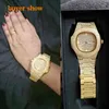 Fashion XFCS Amarelo Gold Watch Mulheres Hip Hop Pulseira Mens Quartz Relógios BLING DIAMANTE GELADOS FORA DE RELÓGIOS RELÓGIO