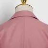 Koreansk klänning för kvinnor notched krage långärmad hög midja tunika lösa avslappnade rosa klänningar kvinnlig 210520