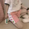 Słodkie różowe elastyczne szorty z wydrukowaniem wysokiej talii Dziewczęta Kobiety Dzikie białe lato harajuku sportowe sporty koreańskie uczniowie szerokie nogi codziennie 210619