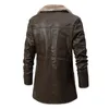 Plus Velvet Leather Jacket Men Solid Color Single Breasted Business Long Winter Jacket Men Fashion Warm Mens Jacket