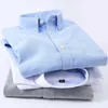 Męska Oxford Casual Shirt Button-Down Collar Długie Rękaw Work Solid Color Wysokiej Jakości Soft Regular Fit Grube Wypoczynek 210626