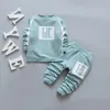 Kids Boys Autumn Long Sleeve Cotton Clothing Sets 2PCS Letter Pattern Tops and Solid Pants Casual Suits 210429