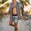 Herrspårar strandstil Lös skjorta Hawaiian casual tryckt tvådelad kostym