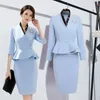 Office Uniform Designs Blazer and Skirt Set Korean Style Formal Suit for Women Business Blue White Ladies Work Wear 220302