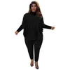 Nuevo 3XL 4XL 5XL Trajes de punto de talla grande Chándales para mujer Conjunto de dos piezas Otoño Invierno Sudaderas con mangas abullonadas Sudadera top Pantalones Conjunto a juego ropa deportiva 6468