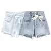 [Deat] zomer mode effen kleur hoge taille kralen boog temperament elegante vrouwen denim shorts 13Q297 210527