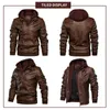 Bomber da uomo Outwear Vintage Autunno Nero PU Giacca casual in pelle Slim Fit Motociclista Cappotti Cappuccio rimovibile 210723