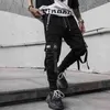 Hip Hop Streetwear Mężczyźni Czarne Spodnie Haremowe Wstążki Multi-Kieszonkowe Cargo Casual Spodnie Męskie Spodnie Jogger Spodnie Dysfunda dla mężczyzn Odzież 211119