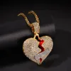 Collier de coeur brisé de mode Iced Out Heart Pendant Collier Hip Hop Pendant Collier Jewelry284M