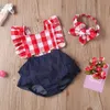 0-24m Lato Kid Baby Girl Pajacyki Zwierząt Print Krótki Rękaw Ruffle Romper Kombinezony + Pałąk Ubrania Dzieci Odzież Prezent