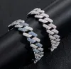 14K oro bianco placcato blu zircone 20mm ghiacciato hered cubano catena per catena di diamante collana di link di diamante gioielli hiphop 16inch-24inch