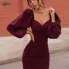 Sexy Solid Off Shoulder Bodycon Dress Women Autumn Winter V Neck Party Elegant Midi Mujer Black Long 12981 210508