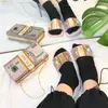 Pantoufles scintiller les femmes sandales d'été bling diapositives et sac à main assorti ensemble de malin tongs diamant chaussures plates extérieures