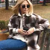 Vintage Plaid Höst Vinter Jackor Coats Kvinnor Kontrollerad Knapp Överdimensionerad StreetWear Brown Side Slit 210427