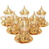 Otomano design autêntico turco grego árabe conjunto de chá 6 serviço xícara de chá placas tampas gift283f