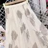 SURMIITRO printemps été longue jupe en Tulle femmes Style coréen imprimer maille taille haute esthétique Midi jupe plissée femme 210712