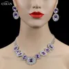 귀걸이 목걸이 Chran Purple Crystal Set Silver Plated African Rhinestone Jewelry