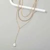 Mehrschichtiger Halsketten-Schmuck, einfache, mit Diamanten besetzte Kette, lange Halskette mit barockem Perlenanhänger
