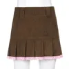 Marron velours côtelé jupes plissées femmes Vintage 90 s esthétique école fille Mini jupe dentelle ourlet mignon Kawaii vêtements 210522