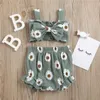 衣料品セット2本の赤ちゃん女の子夏服のノースリーブ弓結び目のフロントクロップタンクトップ+フリルショーツセットガール2ピース衣装