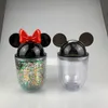 9 Colors Small 12oz Acrylic Mouse Ear Tumblers with Straw Clear Plastic Dome Lid Tumbler for Kids Children Parties Double Walled 288G