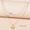 Pendant Necklaces Fashion Multilevel Artificial Pearl Geometric Gold Texture Coin Necklace For Women Boho Vintage Choker Chain Jewelry