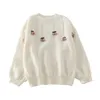 Kimutomo Girls Kawaii Sweater Spring Höst Japansk stil Kvinna O-Neck Körsbär Solid Lo9ng Ärm Stickade Pullovers Sweet 210521