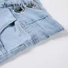 Yitimuceng Dames Denim Shorts Sexy Hoge getailleerde Knop Slanke Jean Ripped Straight Summer Solid Blue Clothing Fashion 210601