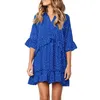 Casual Dresses Half Flare Sleeve Polka Dot Bohemiea V-Neck För Kvinnor Plus Storlek Kläder Sommar Loose Pleated A-Line Beach Dress