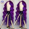 Свободная глубокая волна фиолетовый синтетический шнурок передний парик для женщин Безлистые термостойкие розовые / желтые / медные красные фронтальные парики