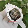 KVメーカー最高品質時計49mm x 42mm R M 055スケルトンホワイトセラミックベゼル透明な手巻き機械自動メンズメンズウォッチの腕時計