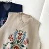 Mujeres suéter chaleco vintage crochet floral con cuello en v sin mangas de punto jerseys recortados chaleco suelto chic tops 210422