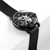 최고 판매 스켈레톤 디자인 블랙 기계식 시계 남자 스테인레스 스틸 메쉬 밴드 방수 relogio 남성 시계 손목 시계 손목 시계