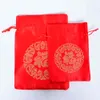 Röd silke broder s smycken förpackning bröllop favorispåsar parti supply organza gåva 50pcs lycklig väska hela