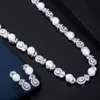 Elegant Elegant White CZ Камень Свадебные Невесты Большой Choker Жемчужное Ожерелье и Серьги Нежирский Костюм Ювелирные Изделия JS071 H1022